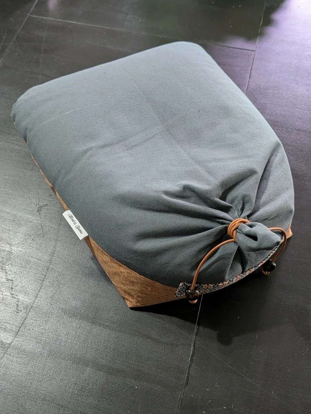 Monk & Llama Meditation Cushion Cork Base & Slate Gray Canvas Zafu Floor Pillow